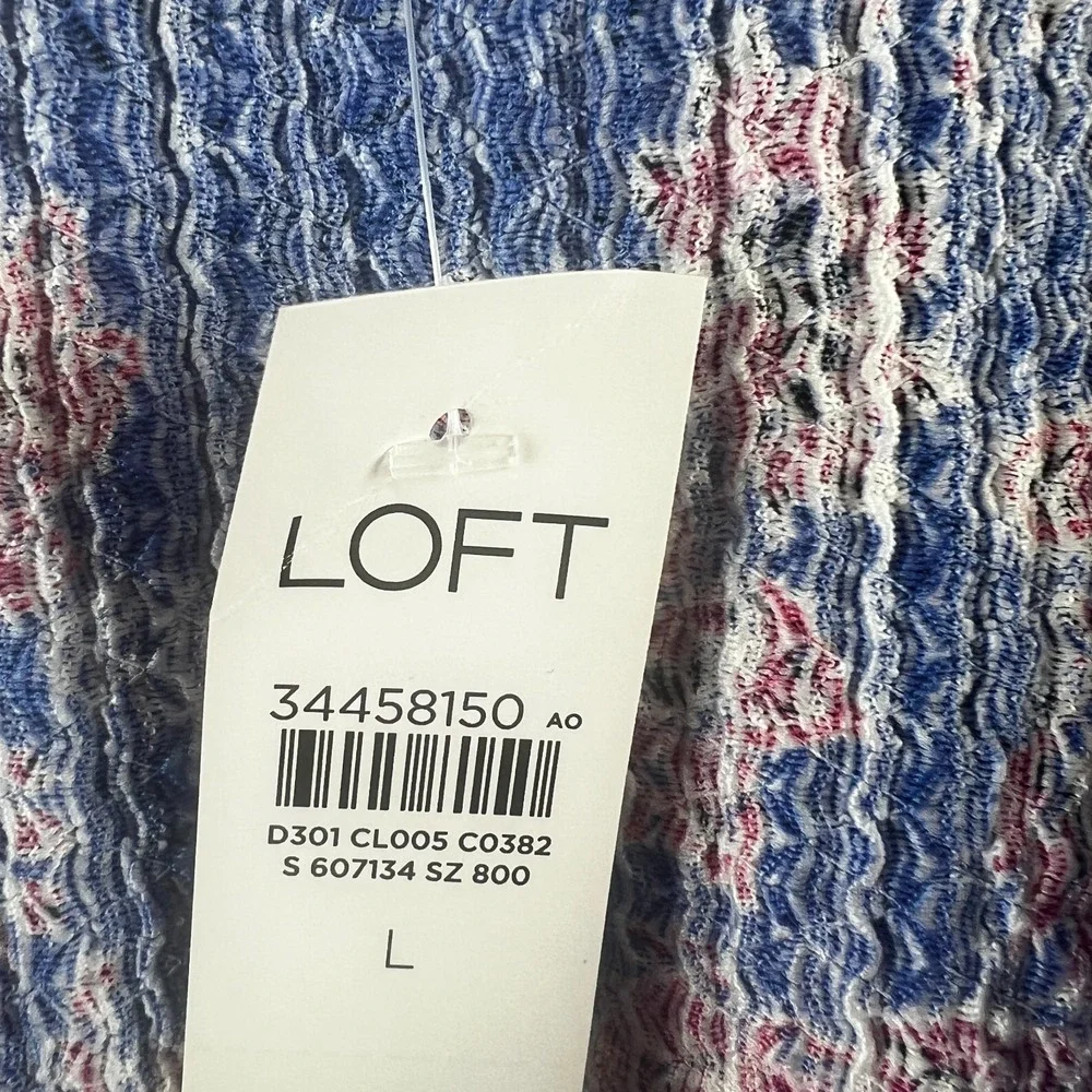 Loft Womens Shirt Garden Shirred‎ Puff Sleeve Cerulian Star Floral Peasant Large